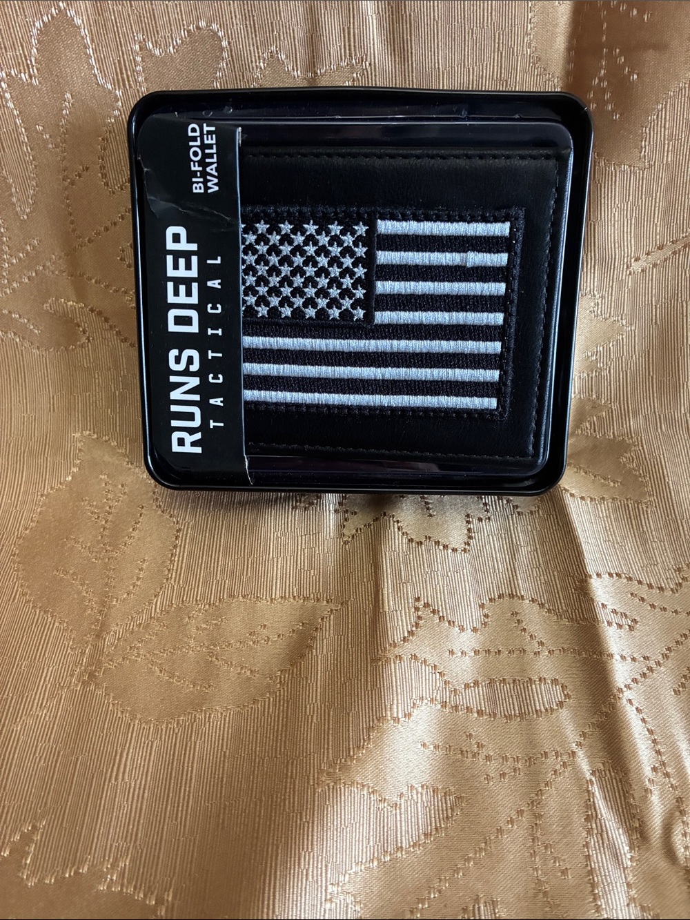 Black Bifold Wallet with Black & White Flag Patch